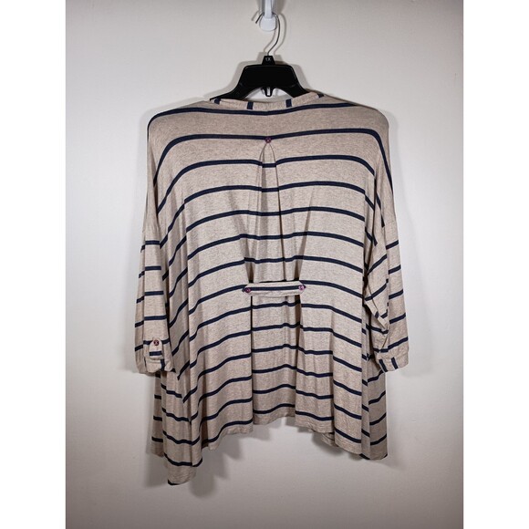 IC by Connie K Striped Tan Navy Pockets Drape Open Cardigan Lagenlook Size XL - Picture 5 of 7